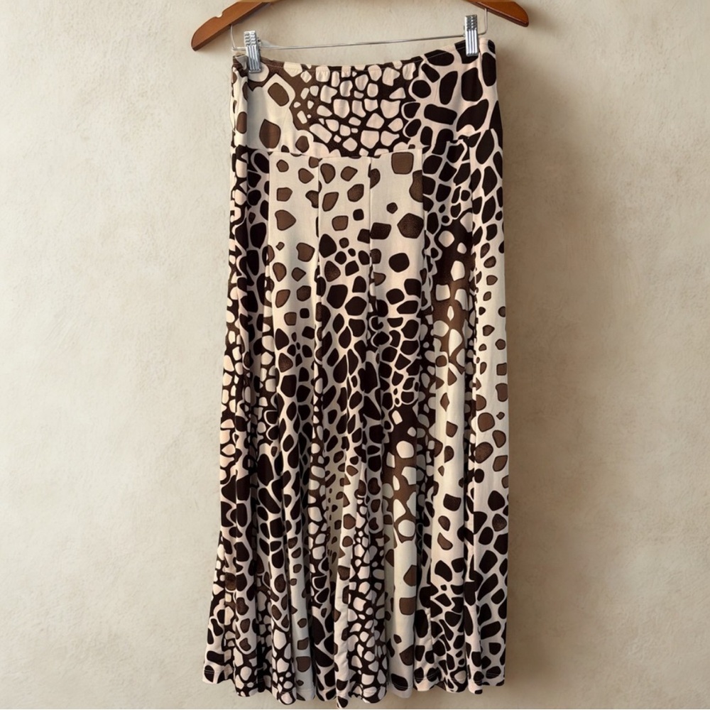 Lapis Brown and Cream Printed Maxi Skirt